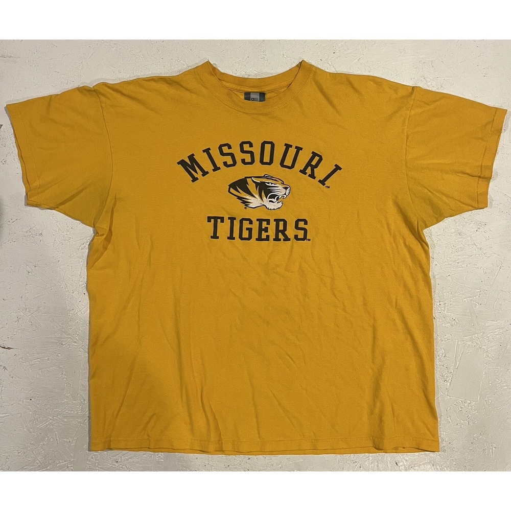 Vintage J. America Mizzou Missouri Tigers Short Sleeve‎ Shirt Mens 2XL Yellow